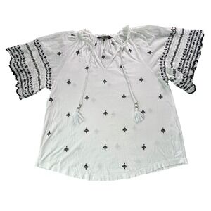 Lauren Ralph Lauren Blouse Womens Size XS White Black Accents Boho Shirt Top